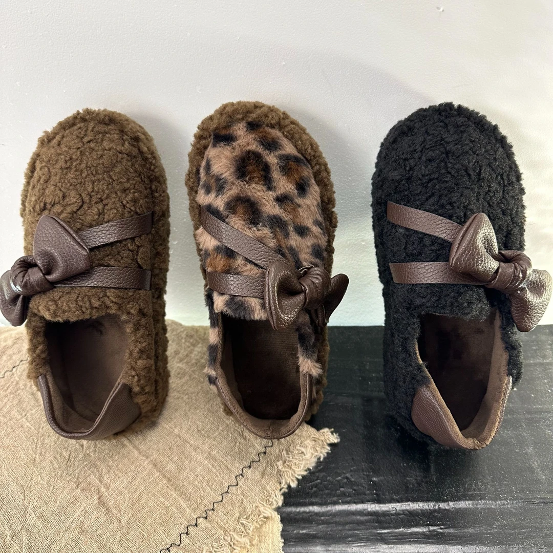 2024秋冬新款软底厚底可爱蝴蝶结韩版百搭保暖时尚休闲网红毛毛鞋