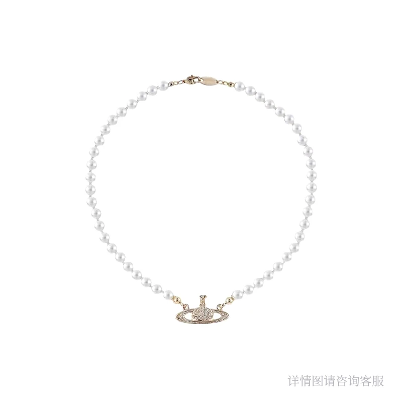 铜合金项链 满钻土星珠珠项链-9327