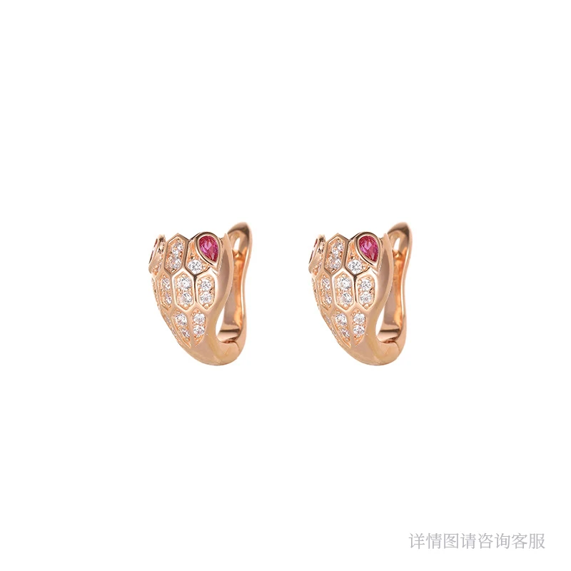925银珐琅耳饰 红宝镶钻灵蛇耳环-6327