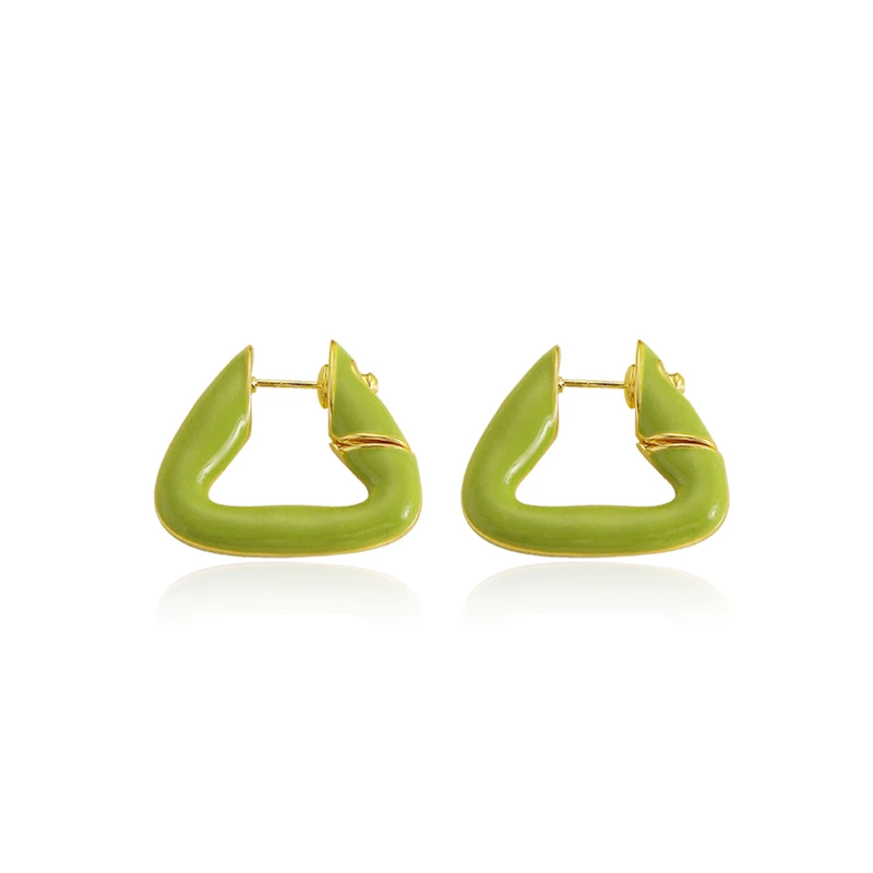 铜合金珐琅耳饰 珐琅三角环保绿耳环-7086