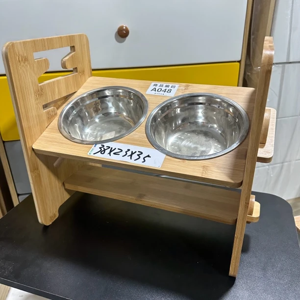 A048高山老楠竹七档可调节宠物盆收纳