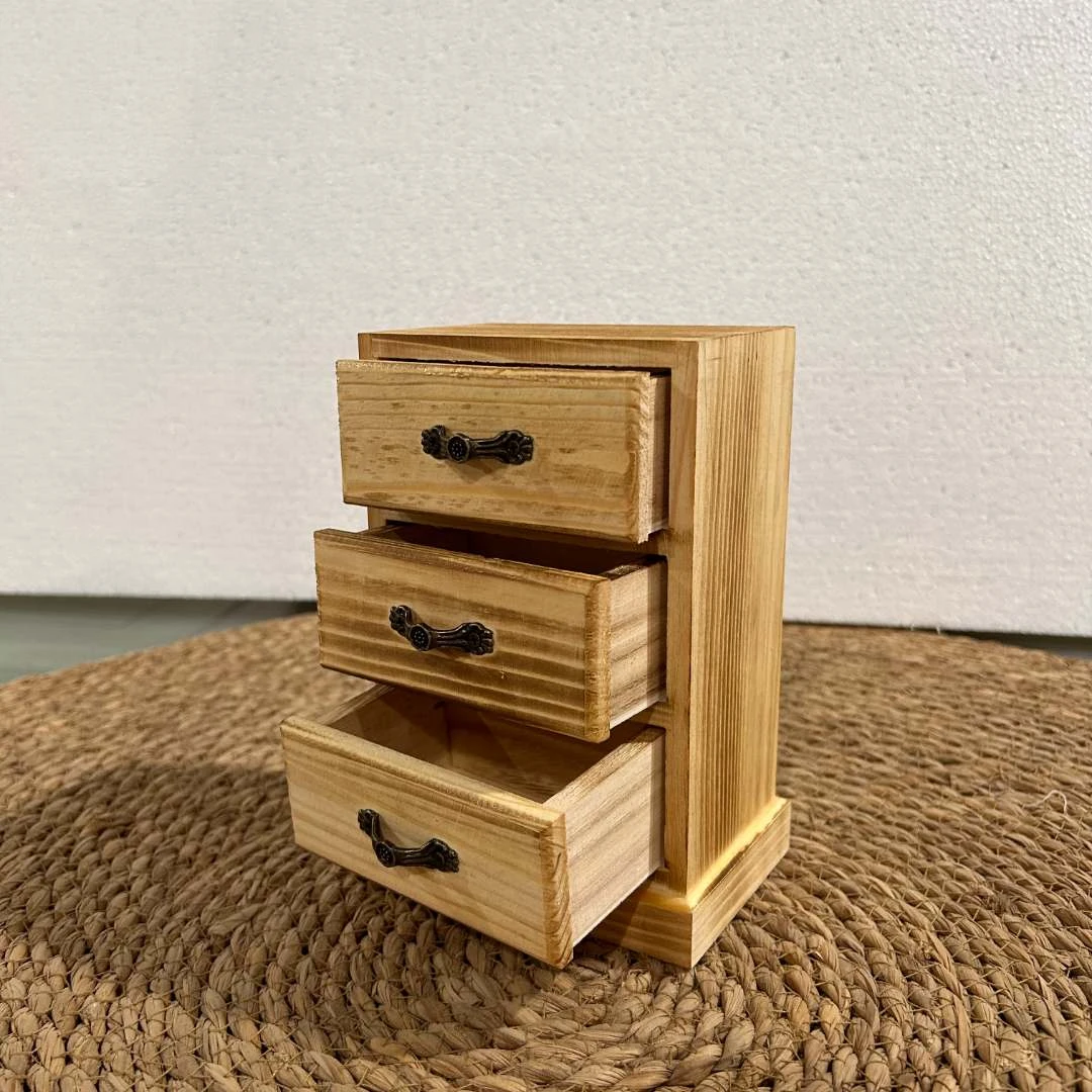 C003松木三抽家用客厅桌面收纳盒首饰盒样品孤品微瑕疵不支持退换