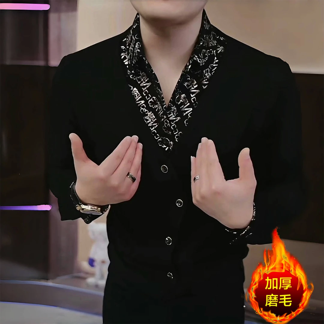 男士纽扣假两件长袖时尚秋冬加绒加厚卫衣百搭商休闲潮流