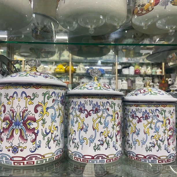 搪瓷珐琅储物罐饼干桶糖罐干果罐老式怀旧铁瓷储物瓶大中小三号