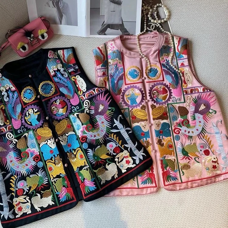 新中式国风东方韵味十二生肖重工刺绣醋酸高级感马甲