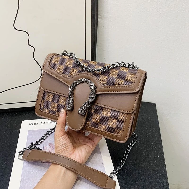 小方包包女包2023新款简约复古字母印花单肩斜挎链条包网红包