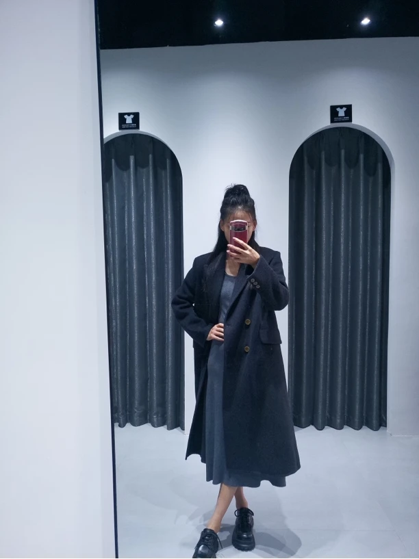 冬季新款绵羊毛灰色气质大衣百搭外套中长款过膝秋冬宽松韩版女士