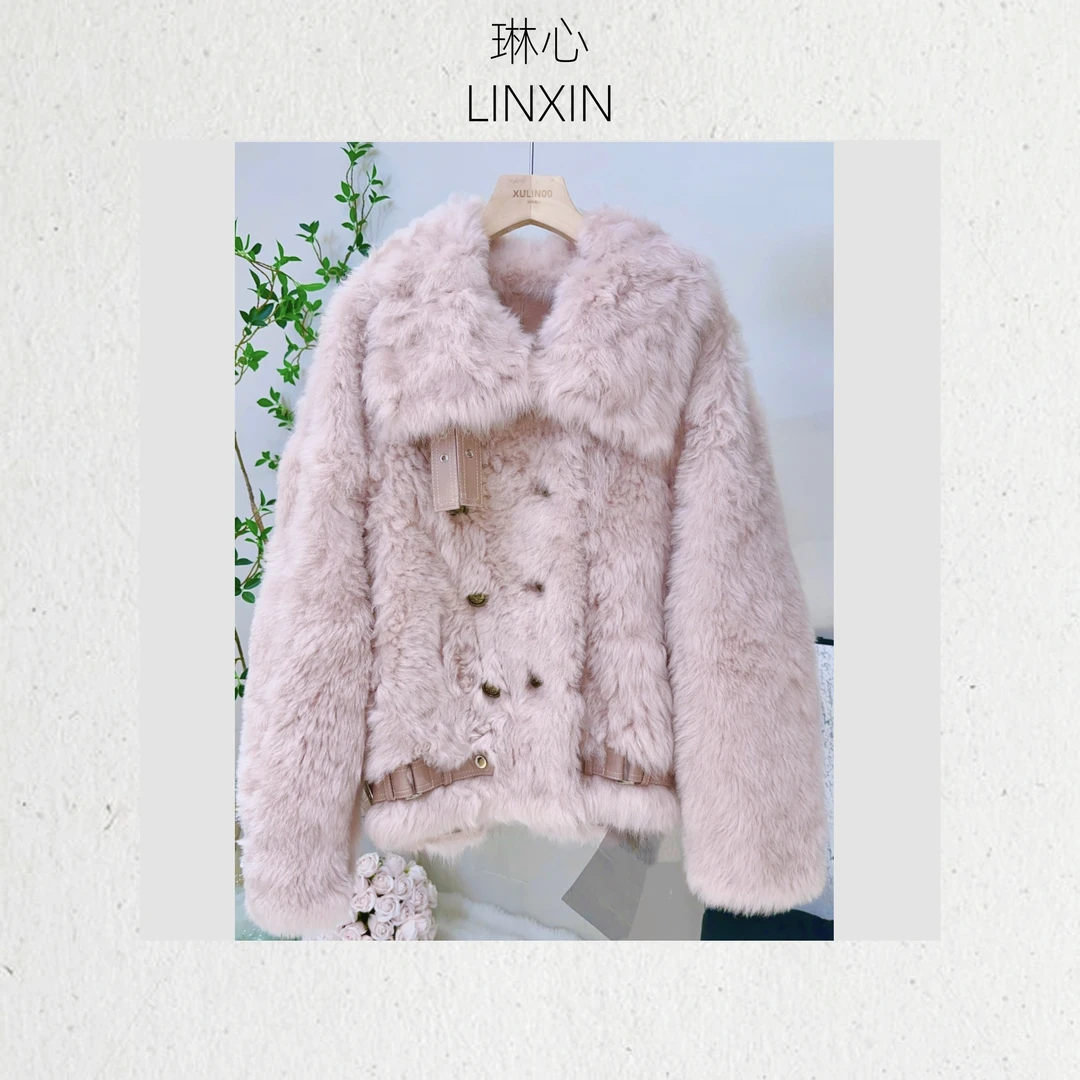 琳心丨秋冬气质时尚保暖轻奢纯色大翻领双排扣开衫外套0381