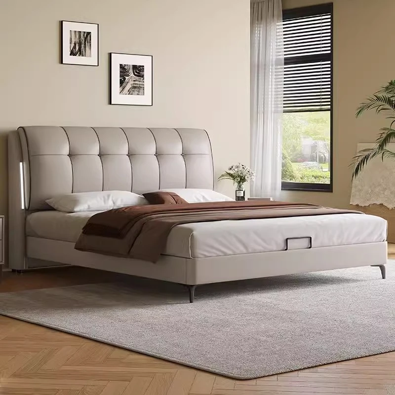 意式极简生态床皮艺主卧大气现代简约轻奢软包大床卧室储物床