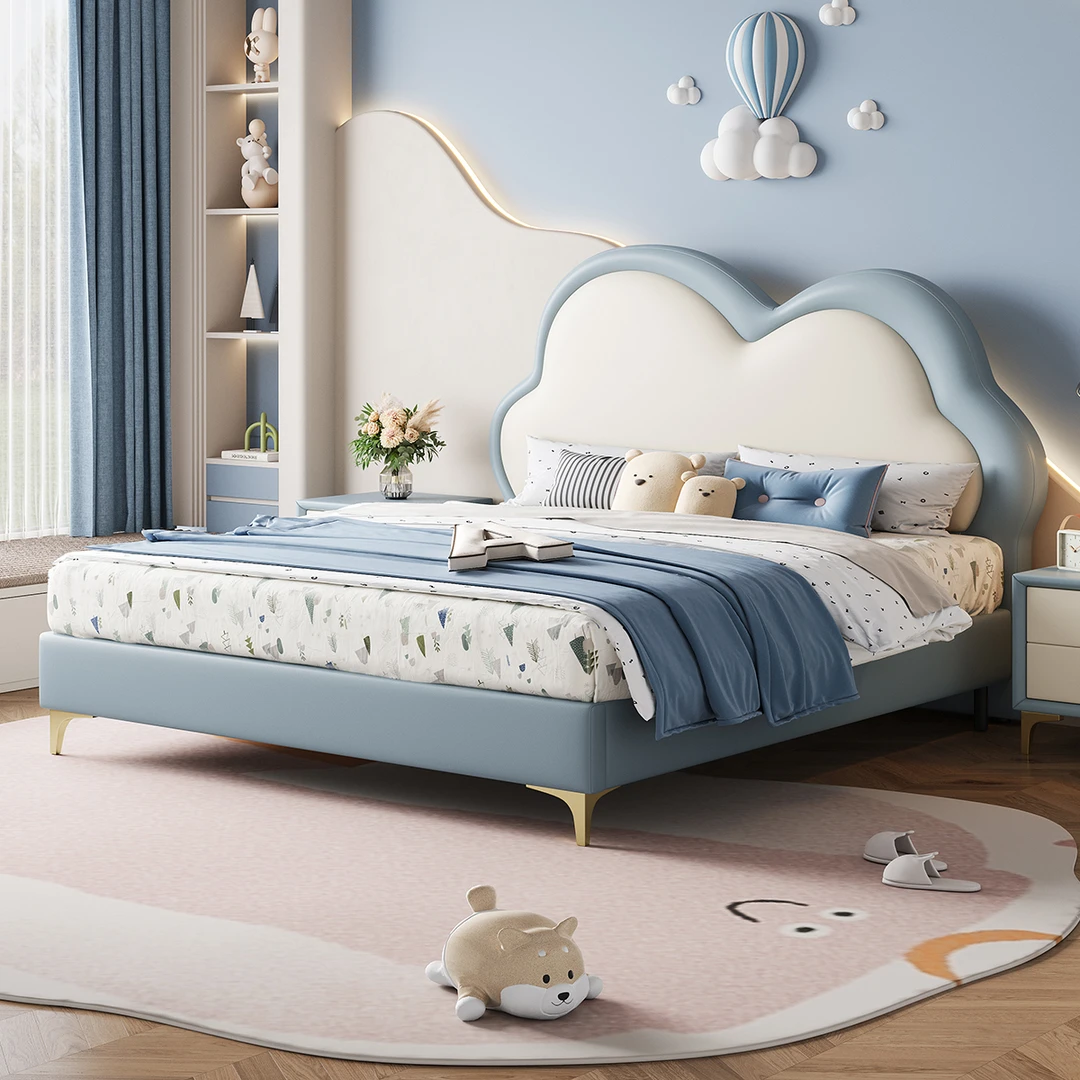 奶油风云朵现代简约儿童床家用软包床卡通女生床奶油风男孩女孩床