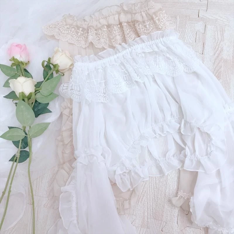 原创手工洛丽塔内搭lolita内衬雪纺长袖一字领姬袖蕾丝衫上衣女夏