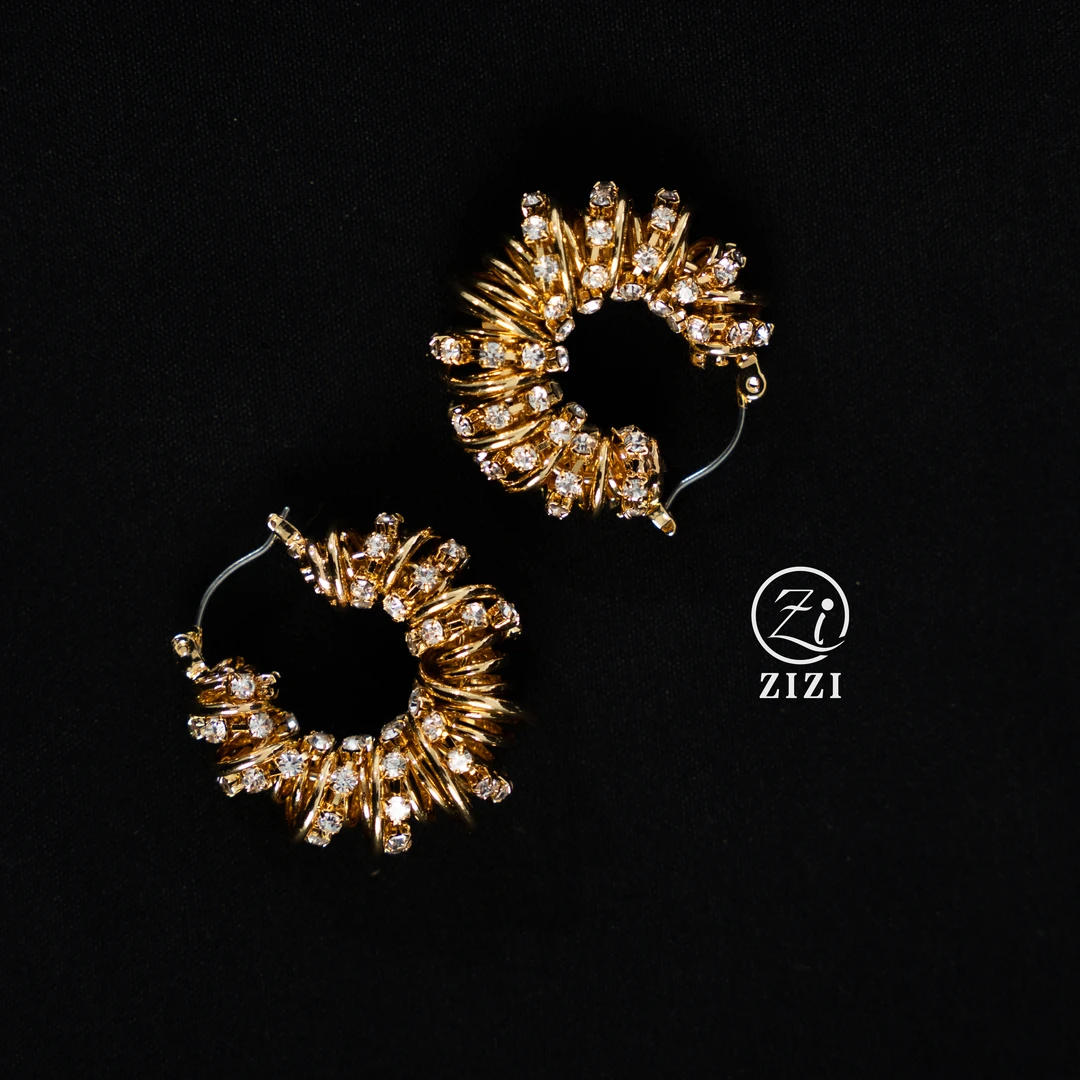 合金合成锆石耳饰 ZIZI Vintage轻奢欧美时尚金色锆石小众C圈耳环