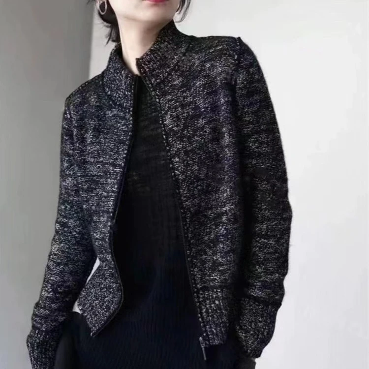 【BC同款】女款羊毛花纱双拉链 立领开衫 时尚百搭款ZN