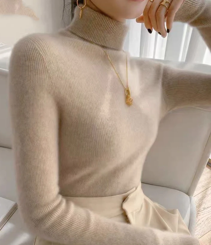 【100%纯山羊绒】巨显身材 秋冬抽条高翻领加厚针织打底衫MC431