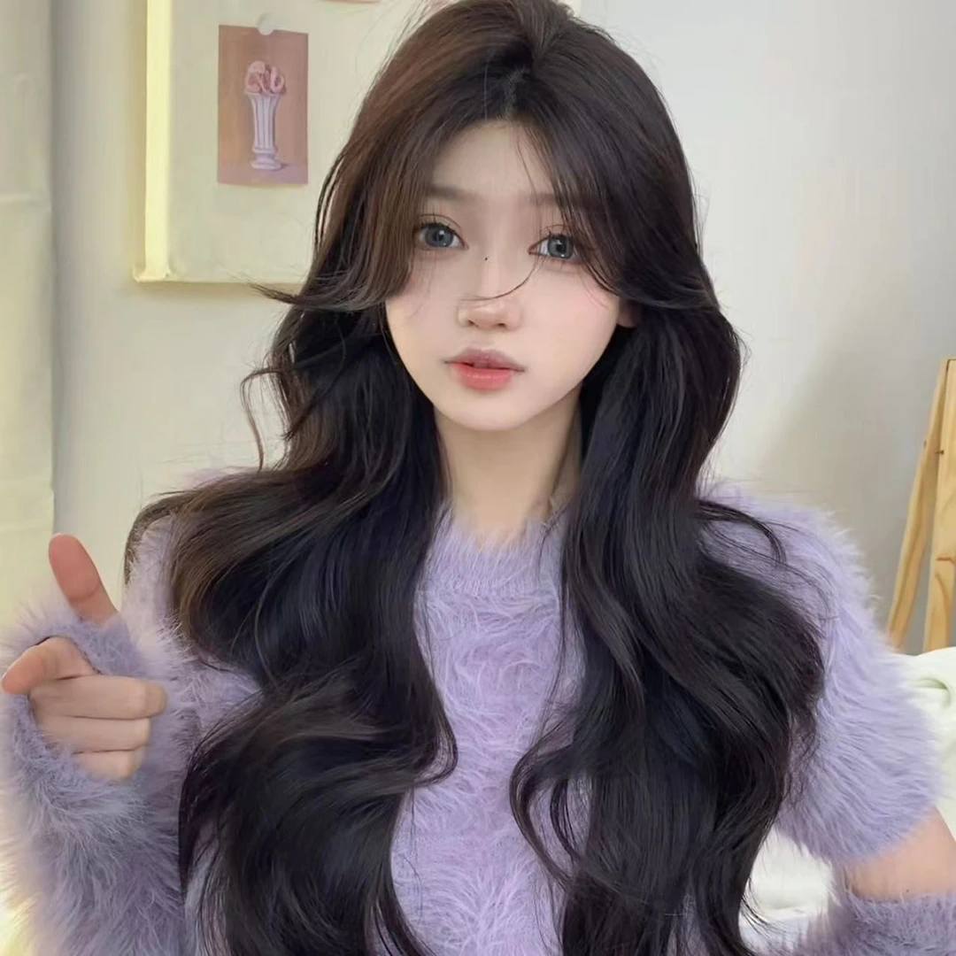 黛秀假发女手钩蕾丝中分长卷发lolita修脸自然逼真网红jk全头套式