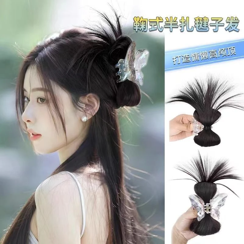 【韩系慵懒~鸡毛半扎发】鸡窝丸子头慵懒风鸡毛毽子头抓夹假发包