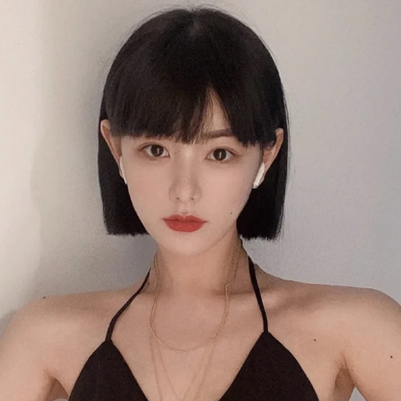 假发女短发2023年新款时尚网红仿真发一刀切齐刘海波波头全头套式