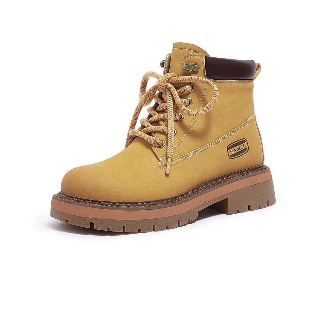 骆驼女鞋冬季新款大黄靴街头复古百搭工装马丁靴女L23W504041