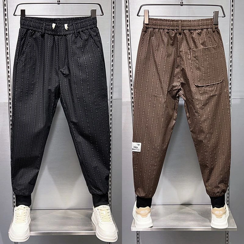 2025春夏束脚休闲裤潮牌休闲小脚裤男修身条纹束脚裤百搭显瘦哈伦