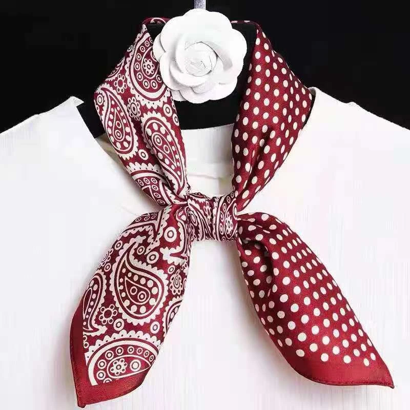 桑蚕丝酒红色百变腰果50方巾韩国百搭真丝丝巾围巾头巾