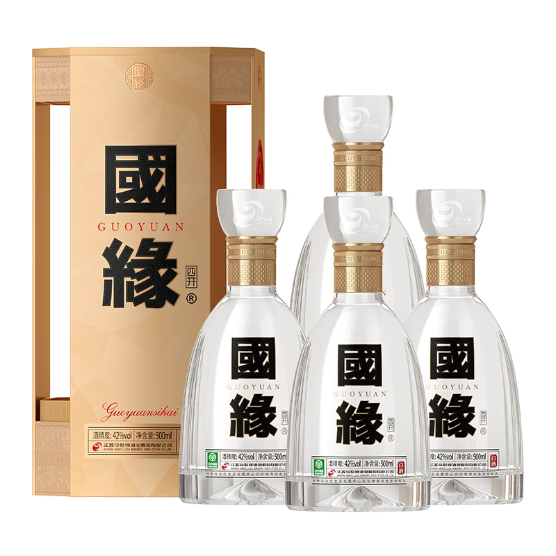 国缘（第5代）四开500ml*4瓶整箱装纯粮酿造商务宴请酒水42度