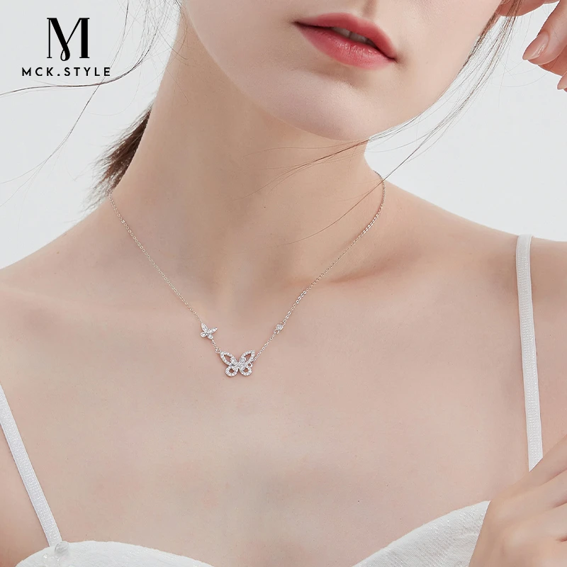 mck 坠链均925银合成锆石 蝴蝶项链女款轻奢高级感颈链气质锁骨链