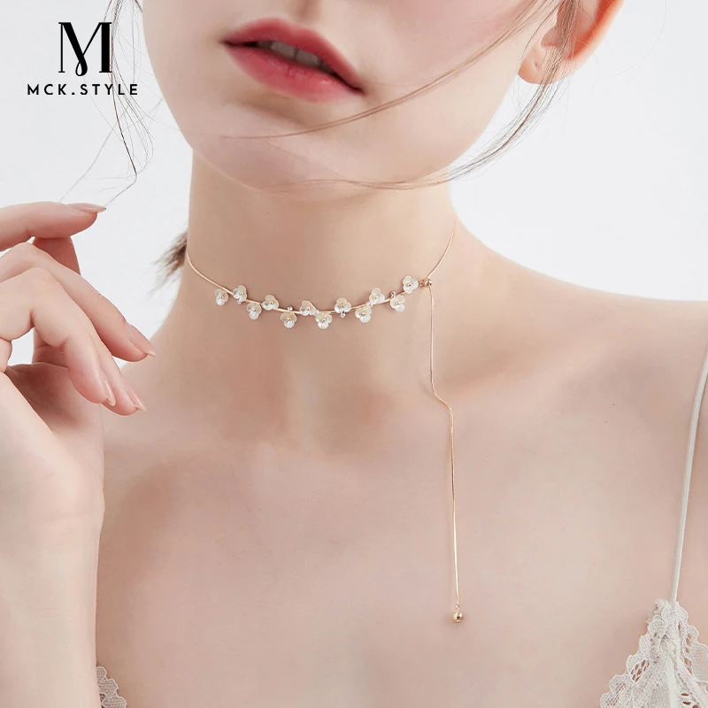 mck 合金项链 精致小花项链女夏轻奢Y型可调节锁骨链2024新款颈链