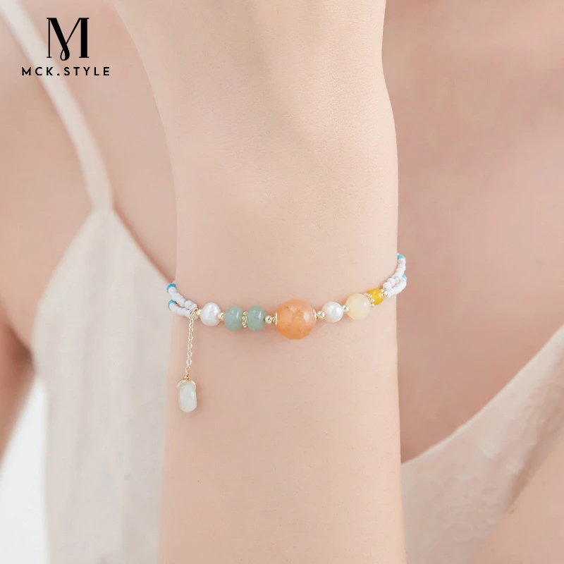 mck双层松石手链手串女ins轻奢小众玛瑙翡翠串珠手饰品高级感礼物