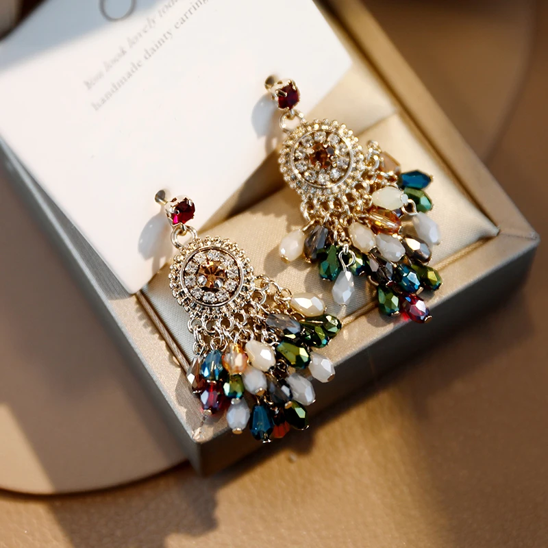 mck 合金仿水晶耳饰 复古异域民族风耳环高级感波西米亚流苏耳饰