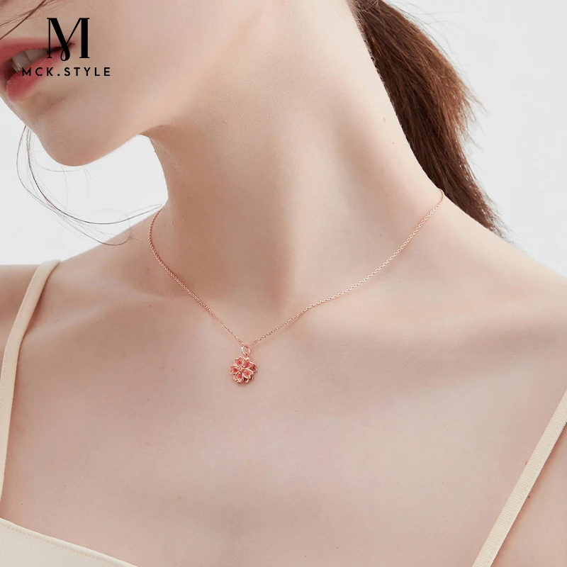 mck 坠链均925银珐琅 旋转樱花项链女轻奢小众颈链生日礼物送女友