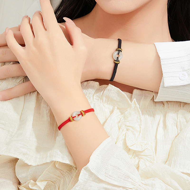 和田玉平安扣手链女轻奢情侣手绳手饰送男友送女友生日情人节礼物