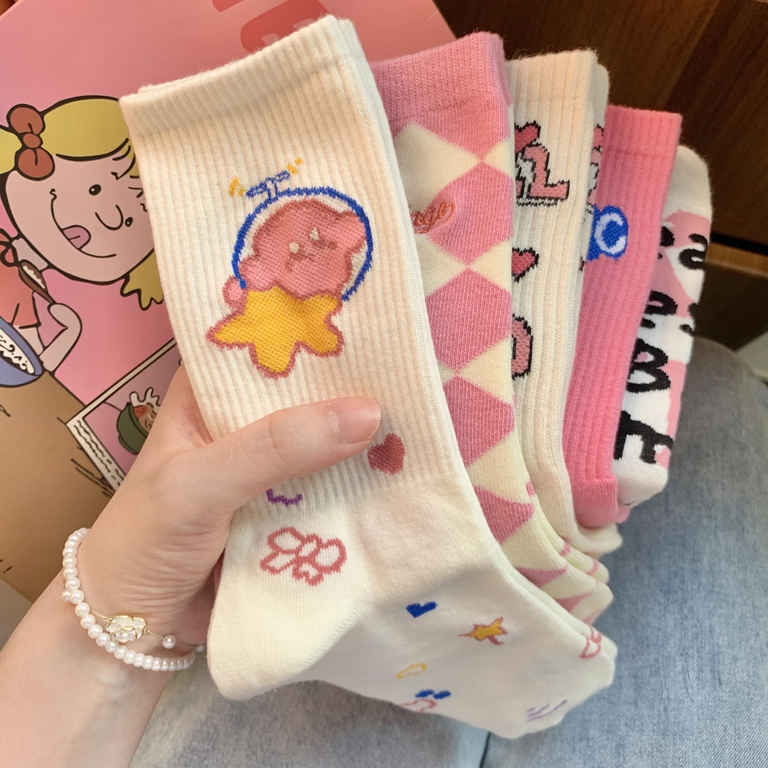 卡通可爱粉色袜子星之卡比甜美女生ins日系潮学生百搭运动中筒袜