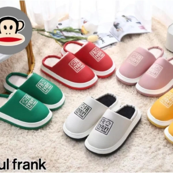 【P5】65519/75519大嘴猴居家呵护保暖加倍时尚字母方标皮面棉拖鞋