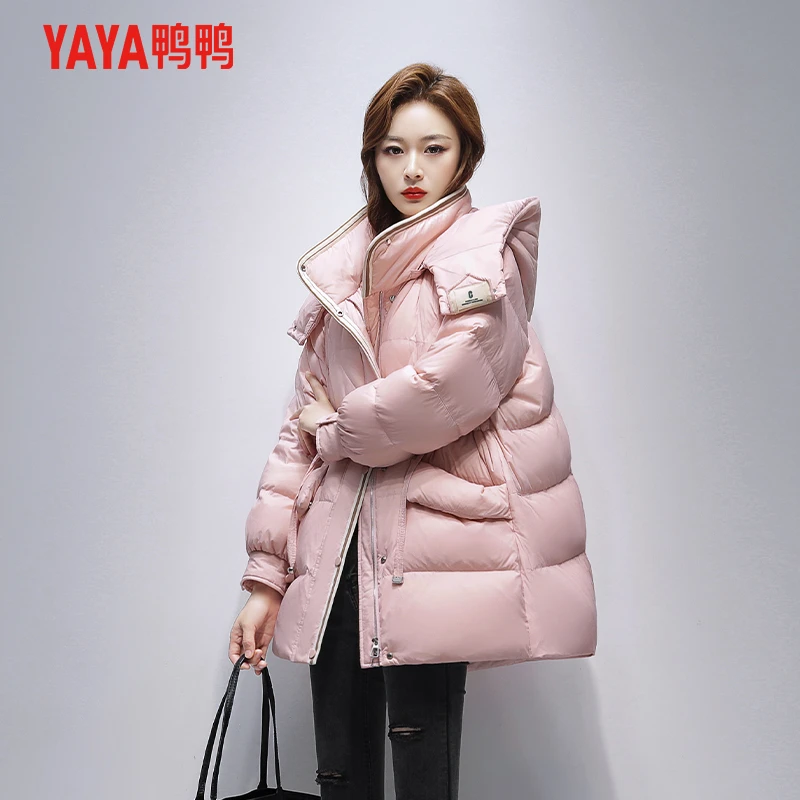 YAYA/鸭鸭鸭鸭羽绒服冬季加厚中长款保暖防风休闲连帽女士外套