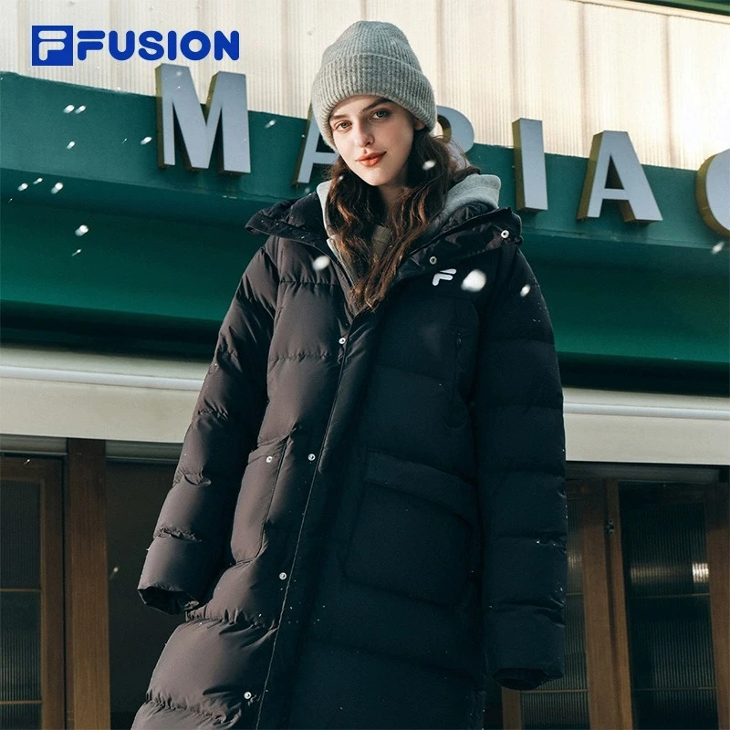 FILA FUSION斐乐潮牌长款羽绒服2024新款户外过膝外套T11U443903F