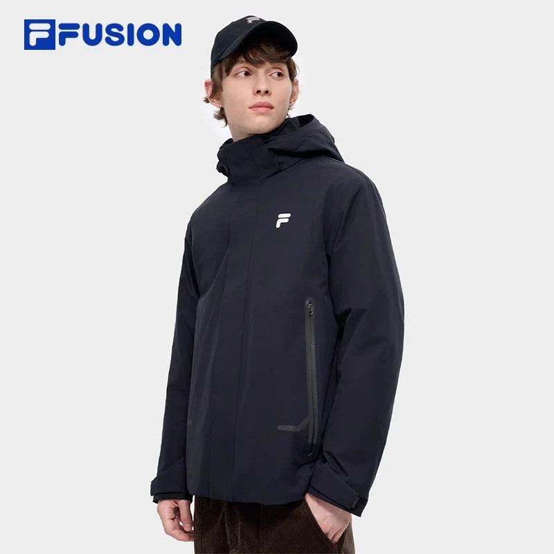 FILA FUSION上衣两件套男2024冬季新款防水连帽外套T11M447701F