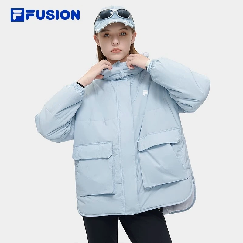 FILA FUSION斐乐棉服女 2024新款简约休闲宽松连帽外套T11W411905