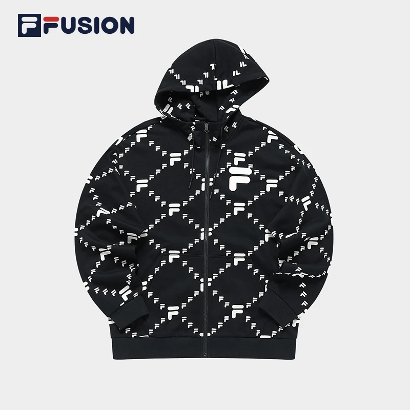 FILA FUSION斐乐老花针织拉链外套时尚百搭连帽上衣T11U316501