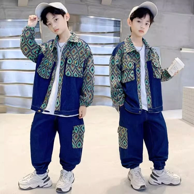 【特价清仓】男童2024新款牛仔套装中大童春秋款韩版休闲时髦帅气