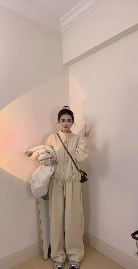 93542-韩风慵懒松弛感立领拉链卫衣阔腿裤两件套