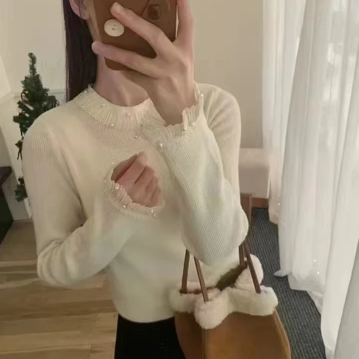 92311-宫廷风蕾丝拼接毛衣打底衣