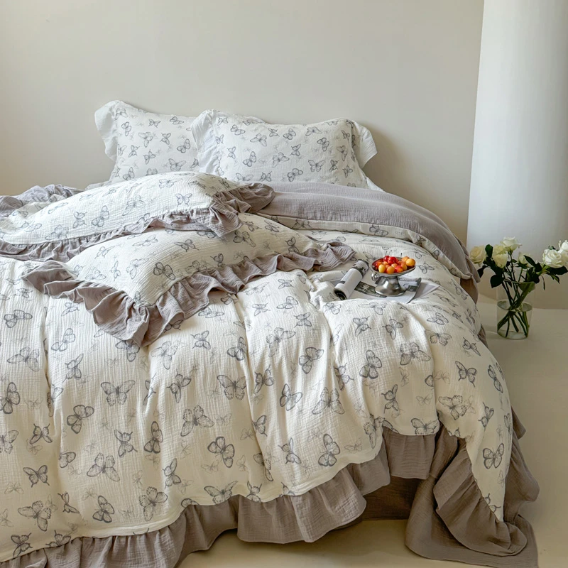 【南笙几梦】轻奢法式全棉双层纱绉纱系列四件套