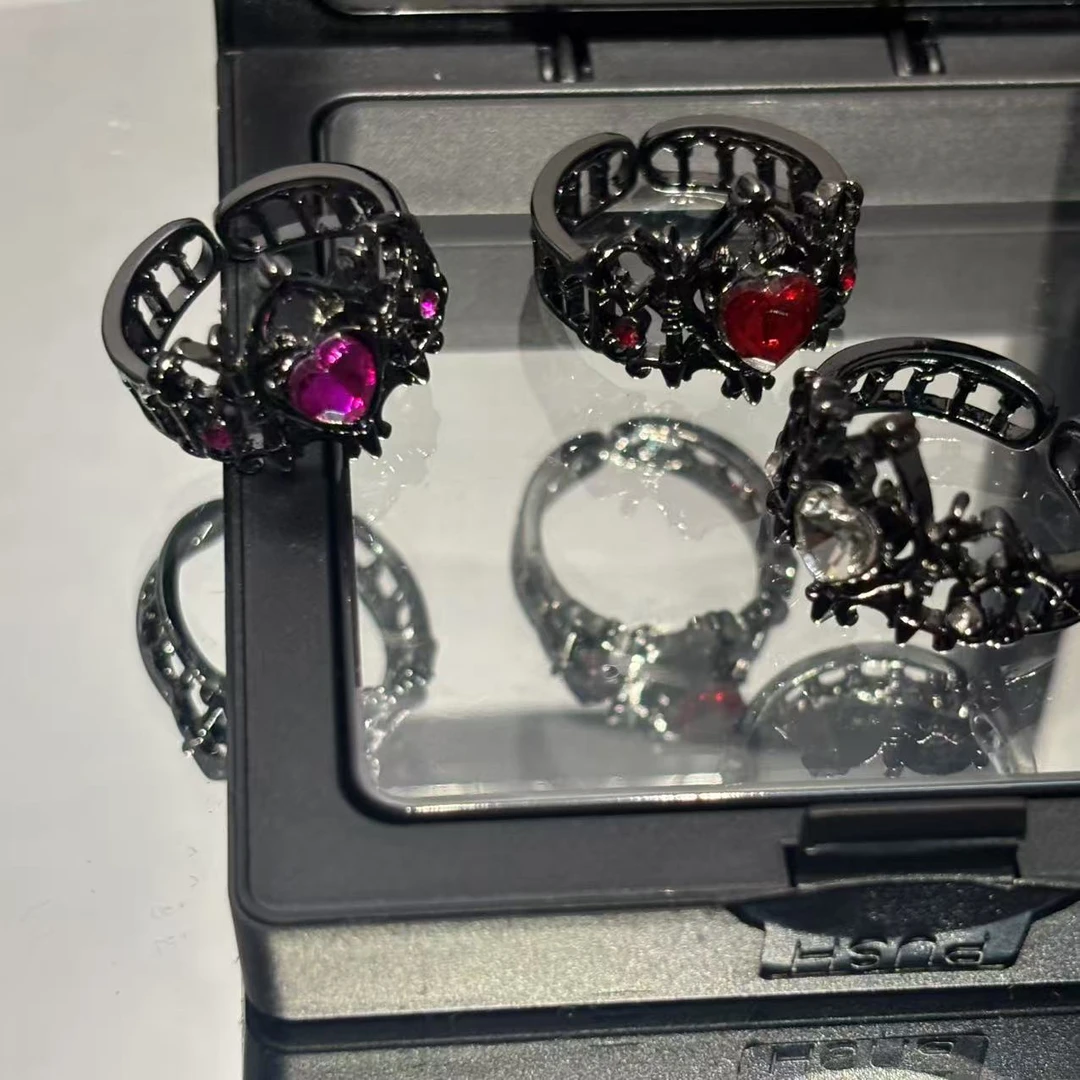 铜合金戒指 首饰哥特风十字皇冠爱心戒指女小众开口可调节指环