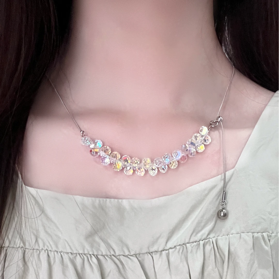 合金项链 1209彩色串珠流苏项链时尚小众设计感百搭ins风女