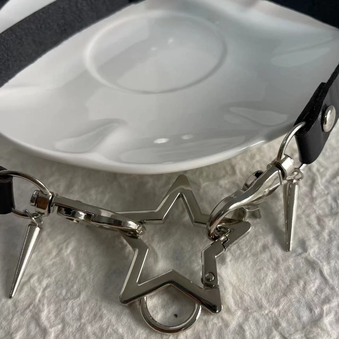 合金皮质项链 1228五角星铆钉项圈甜酷辣妹高级设计感choker