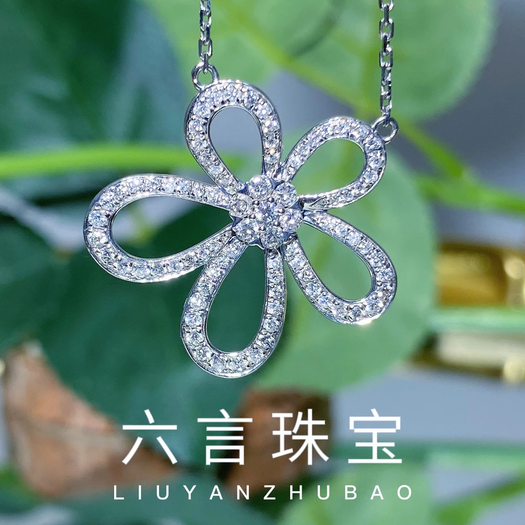 【六言臻选钻石】【大号满钻格桑花】【共1.5克拉】18k金镶嵌钻石项链