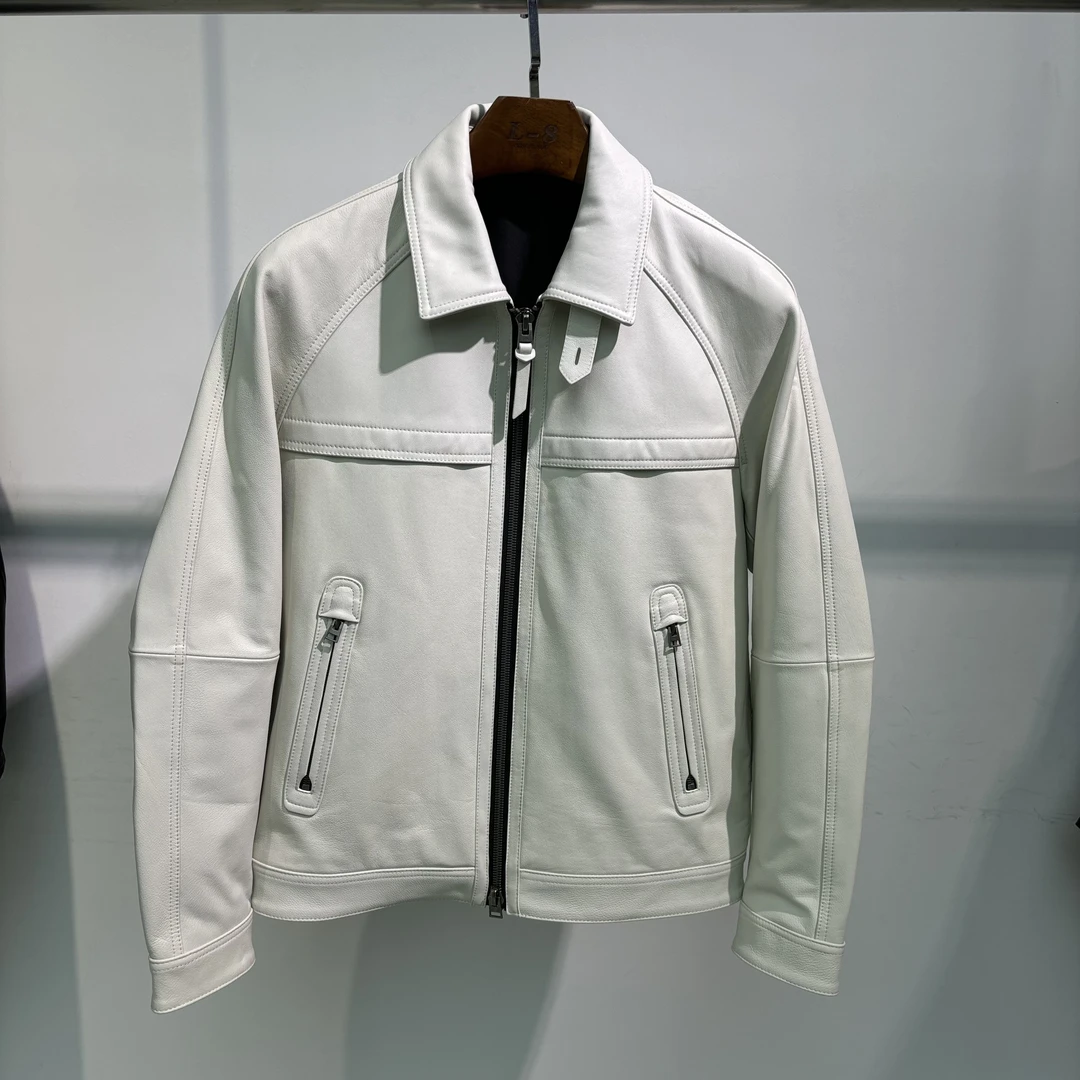 新款秋冬牛皮真皮皮衣男修身短款机车夹克潮牌外套时尚休闲