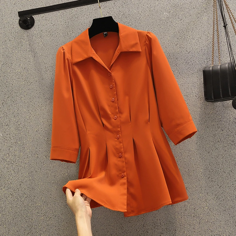 KL12882大码MM春秋新款遮肉显瘦衬衣百搭收腰上衣爆款上档次衬衫