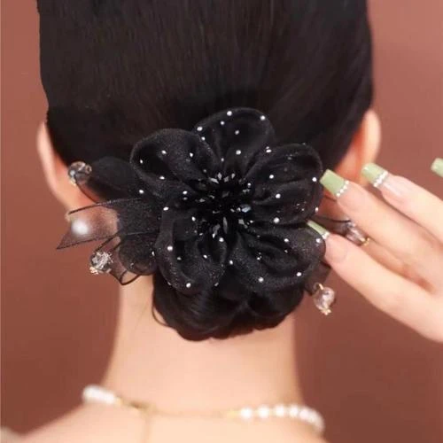 2025新品欧根纱大肠发圈女优雅气质发绳发圈满天星盘发丸子头头花