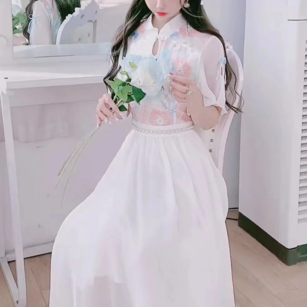 （现货）公主家6816【出水芙蓉】夏装刺绣古风裙修身连衣裙气质长裙